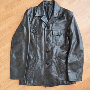 Vintage Genuine Leather Mens Black Jacket Sz 70s Retro Western Grunge Rock Biker